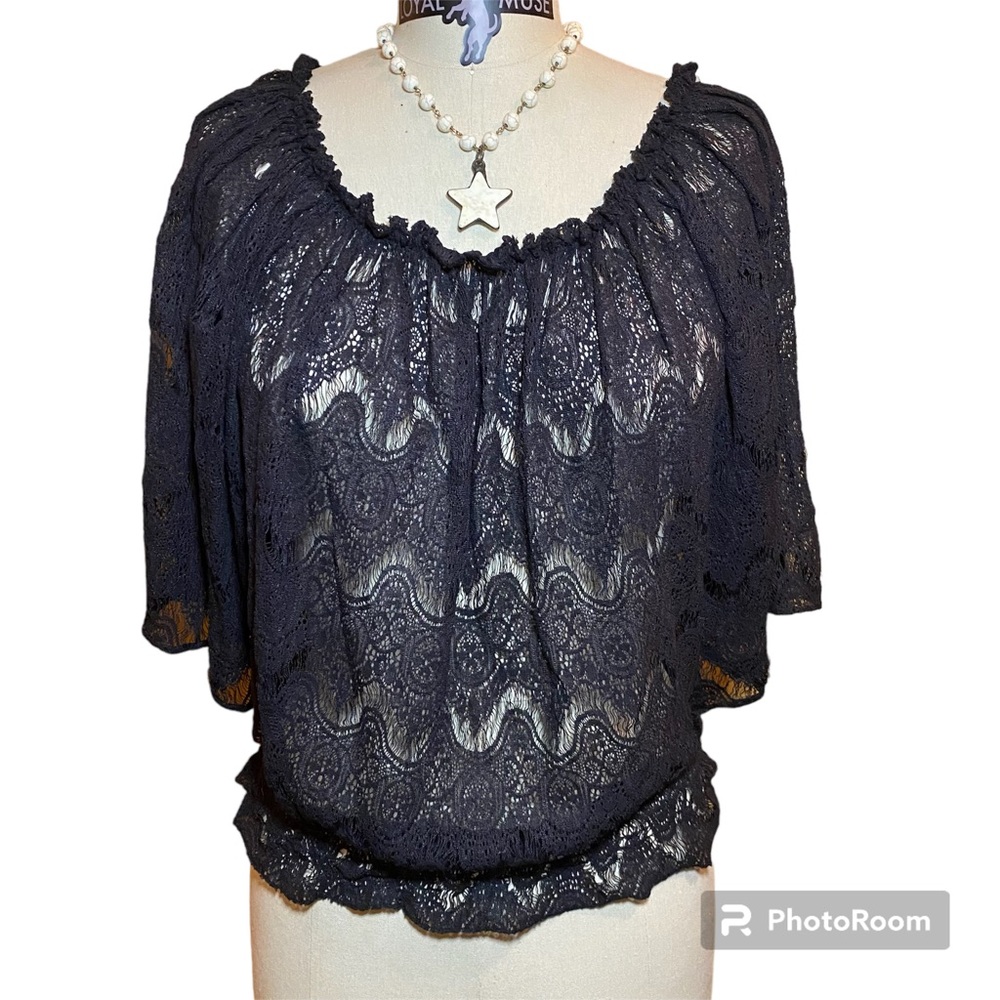 Lace Top With Open Bell Short Sleeves (can be worn on or off the shoulders)